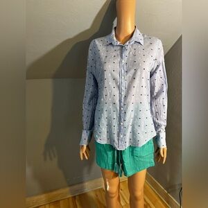 J. Crew Perfect Shirt Blue Eyelet Embroidered 100% Cotton Button Down EUC 10